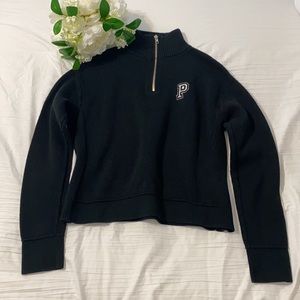 PINK 1/4-Zip Collegiate Crop Sweater